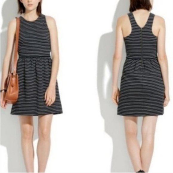 Madewell Black White Horizontal Striped Racerback Dress Large - Picture 1 of 7